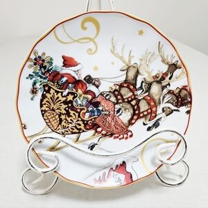 Williams Sonoma Twas‎ The Night Before Christmas Plate Santa Holiday Gold Red 8"
